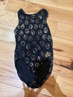 Black and Gold Peace Sign One-Piece Leotard